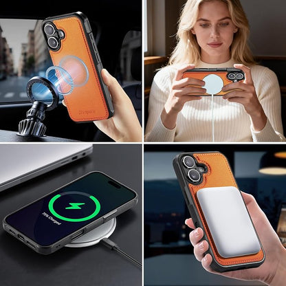 Strapurs for iPhone 17 Detachable Wallet Case Compatible with Magsafe for Women, RFID Blocking 9-Card Holder Zipper Wrist Strap Lanyard PU Leather Magnetic Phone Case for iPhone 17 6.3", Orange