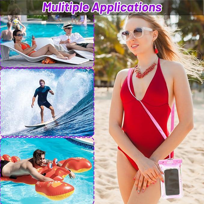 Personalized Initial Waterproof Phone Pouch Case - IPX8 Cellphone Dry Bag with Lanyard for iPhone 16/15/14/13/12 Pro Max (6.1–6.9"), Beach & Cruise Ship Essentials with Monogrammed Design (Pink, I)