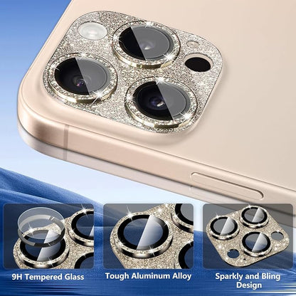 Camera Lens Protector for iPhone 16 Pro/iPhone 16 Pro Max, Glitter Camera Cover with 9H Tempered Glass Metal Ring, Lens Protector for iPhone 16 Pro/16 Pro Max (Glitter-Titanium Gold)