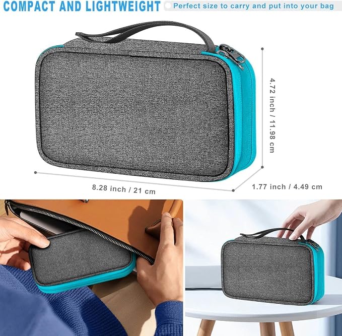 ZINMARK Portable Cable Organizer Case,Travel Pouch with Double-Layer Storage for Cables,Chargers,Earbuds & Phone,Gray Blue