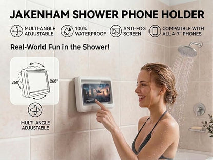 Shower Phone Holder Waterproof, 360° Adjustable Anti-Fog Case, Wall Mount for All Smartphones Up to 7 Inches