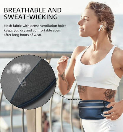 HiRui Slim Fanny Pack for Men Women, Adjustable Exercise Waist Pack Reflective Running Belt for Sports Workout Cycling Hiking, Casual Hands-Free Wallets Phone Bag Fits All Phones (Navy Blue)