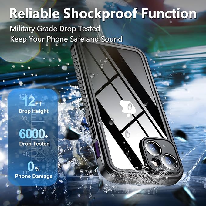 SPIDERCASE for iPhone 15 Case Waterproof, Built-in Lens & Screen Protector, Full Heavy Duty Protection, 12FT Military Shockproof, Dustproof Phone Case,Purple