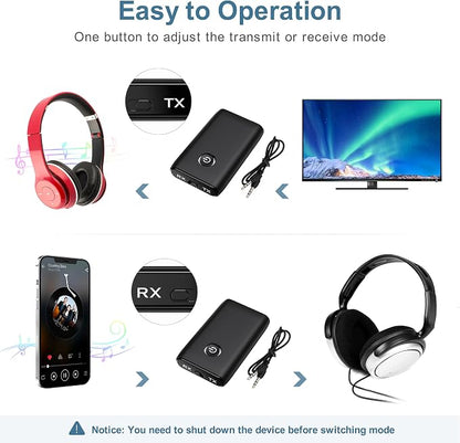 Aux Bluetooth Adapter for Car, Upgraded Bluetooth 5.3 Transmitter Receiver, Portable Wireless Adapter, 2-in-1 Aux Audio Receiver for Laptop, Radio, Headphones, Speakers, TV