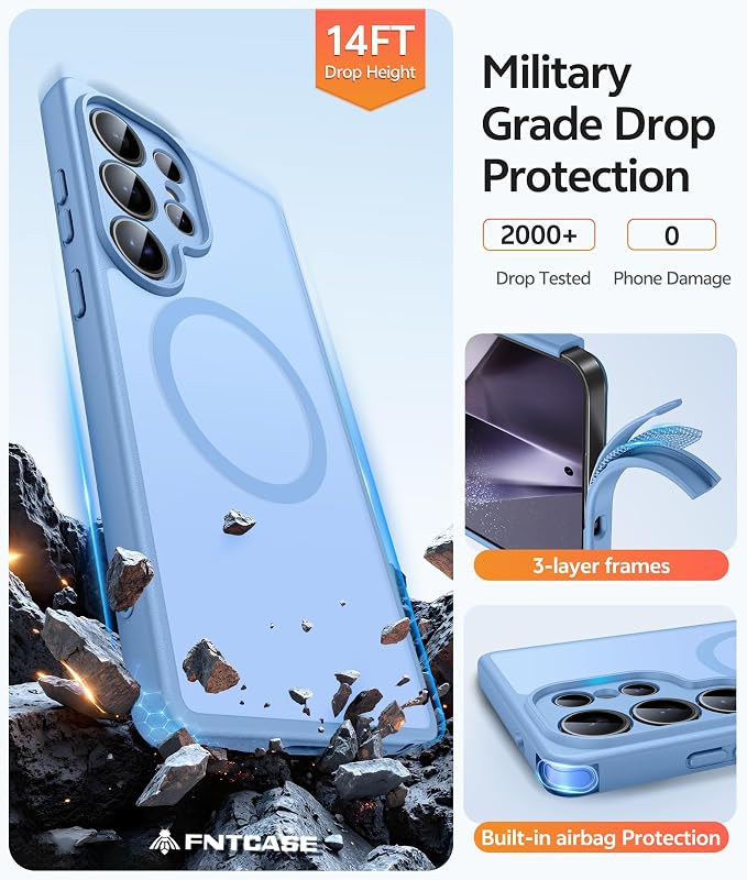 FNTCASE for Samsung Galaxy S24 Ultra Case, Compatible with Magsafe | Screen Protector, Full Camera Protection, Translucent Matte, 14FT Military Grade Drop Proof, Protective Phone Cover