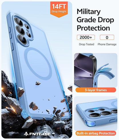 FNTCASE for Samsung Galaxy S24 Ultra Case, Compatible with Magsafe | Screen Protector, Full Camera Protection, Translucent Matte, 14FT Military Grade Drop Proof, Protective Phone Cover