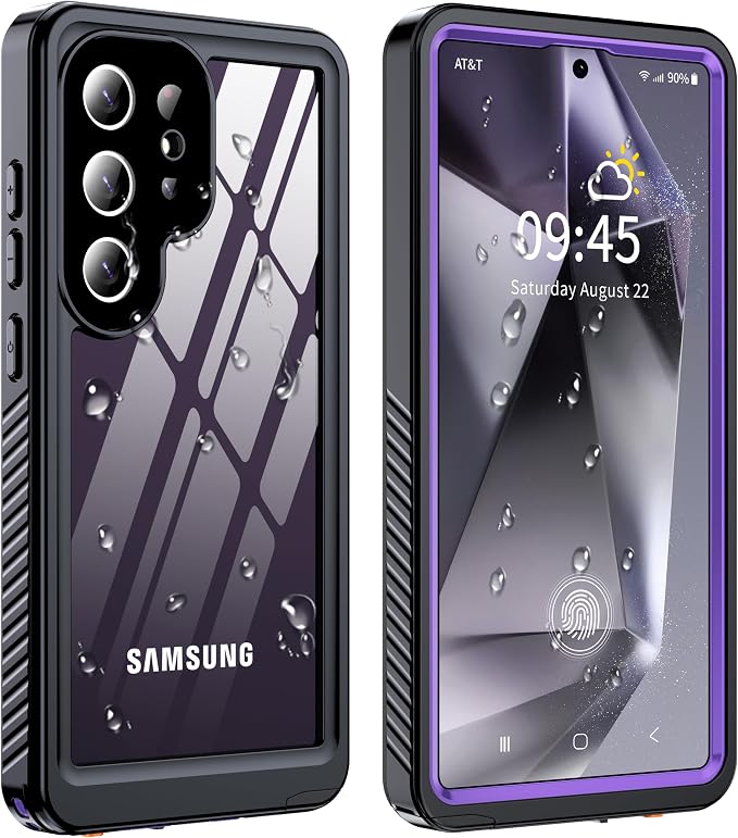 GOLDJU for Samsung Galaxy S25 Ultra Case Waterproof,IP68 Waterproof Dustproof Case with Built-in Screen Protector, Full Body Protective Phone Cover for Galaxy S25 Ultra 6.9 Inch, Purple/Clear