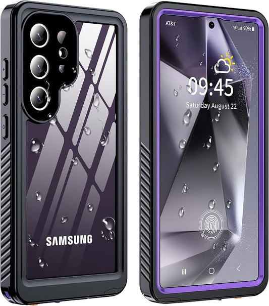 GOLDJU for Samsung Galaxy S25 Ultra Case Waterproof,IP68 Waterproof Dustproof Case with Built-in Screen Protector, Full Body Protective Phone Cover for Galaxy S25 Ultra 6.9 Inch,Purple/Clear