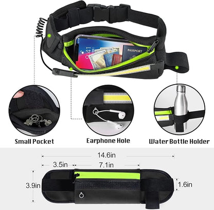Hopedone Running Light, 230°Wide-Angle 1000Lumens Night Waliking Light on Running Waist Belt Rechargeable Runners Safety Lights with Adjustable Large Pocket Fanny Packet for Runners Jogging (Black)