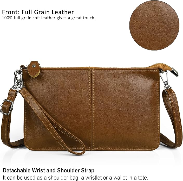 befen Genuine Leather Wristlet Clutch Wallet Purses Small Crossbody Bags for Women with RFID Blocking Card Slots