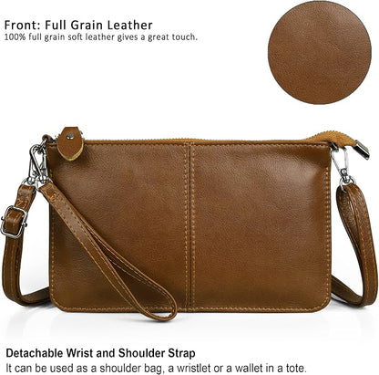 befen Genuine Leather Wristlet Clutch Wallet Purses Small Crossbody Bags for Women with RFID Blocking Card Slots