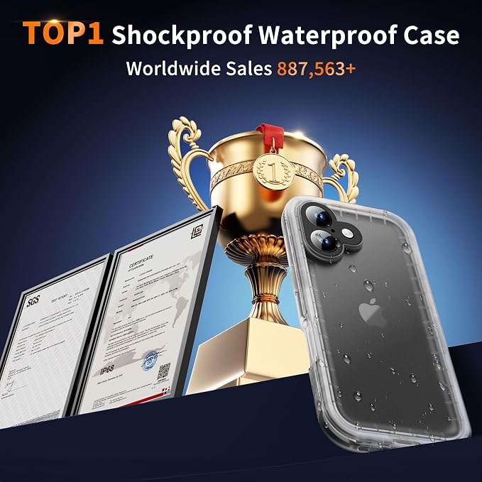 Cozycase for iPhone 16 Case Waterproof - 360 Heavy Duty with Screen/Camera Protector Shockproof IP68 Underwater Dustproof Water Dust Shock Proof Full Body/Front and Back Case Frosted Clear 6.1 inch