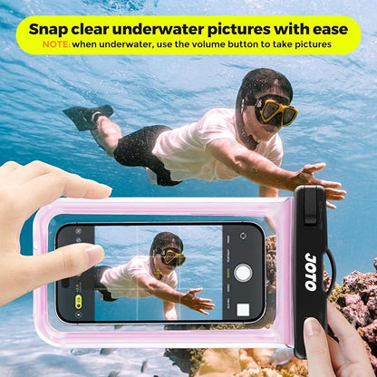 JOTO 2 Pack Waterproof Phone Pouch Case Up to 7", IPX8 Underwater Phone Case Cellphone Dry Bag for iPhone 17/Air 16 15 14 13 12 Pro Max Xs Max XR X 8 7 6S Plus SE/Galaxy S24 S23 S22 -Clearpink