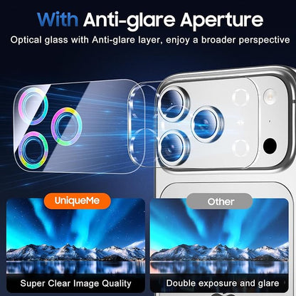 UniqueMe Compatible for 3 Pack iPhone 17 Pro Camera Lens Protector - [Drop Protection] [Case Friendly] 9H Tempered Glass Camera Cover Screen [Update New Version] - Glitter Colorful