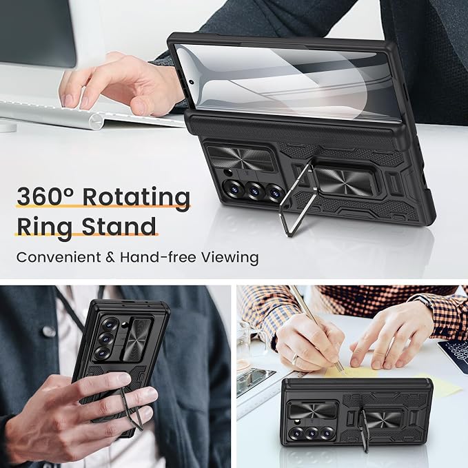 VEGO for Samsung Galaxy Z Fold 6 Case with Screen Protector & Camera Cover | Built-in 360° Magnetic Kickstand, Drop Protection Rugged Phone Case for Galaxy Z Fold 6 5G 2024 - Black