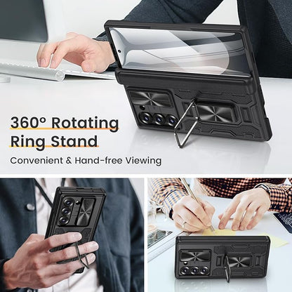 VEGO for Samsung Galaxy Z Fold 6 Case with Screen Protector & Camera Cover | Built-in 360° Magnetic Kickstand, Drop Protection Rugged Phone Case for Galaxy Z Fold 6 5G 2024 - Black