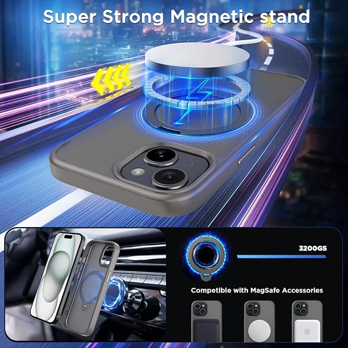 CACOE Magnetic Case for iPhone 15 6.1 inch with 360 Rotatable Ring Stand, Compatible with MagSafe Car Phone Mount, iPhone 15 Cases Cover Phone Holder for Desk Meeting/Videos