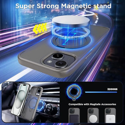 CACOE Magnetic Case for iPhone 15 6.1 inch with 360 Rotatable Ring Stand, Compatible with MagSafe Car Phone Mount, iPhone 15 Cases Cover Phone Holder for Desk Meeting/Videos