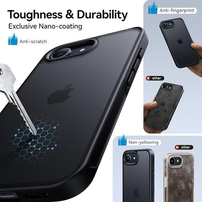 CASEKOO Armor Shockproof for iPhone 17e/ 16e case [16FT Military Grade Protection] Slim Translucent Matte Protective Phone Case Anti-Fingerprint Thin Slim Hard Cover for iPhone 17e/16e 6.1'', Black