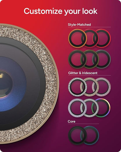 ZAGG iPhone Camera Lens Protector for iPhone 17/16/15 Pro and Pro Max Models - Gold Glitter, Camera Ring, Maximum Impact & Scratch Protection, Anti-Reflective Technology, Glass Elite