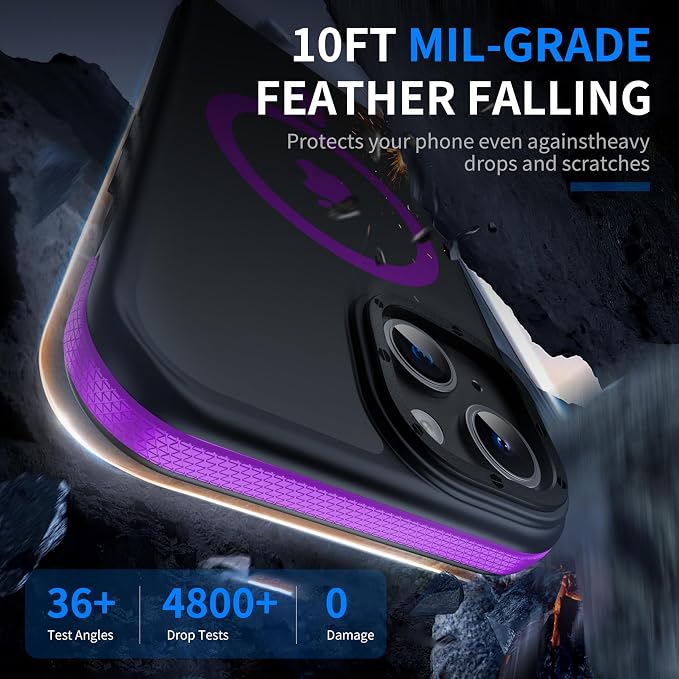 3 in 1 for iPhone 15 Plus Case with MagSafe, Screen Protector*1 Shockproof Guard Corners,Military-Grade Protection for iPhone 15 Plus Phone Case 6.7 inch Purple Bumper