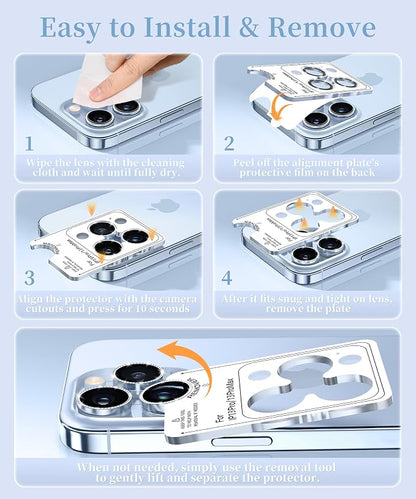 GolbinBox Camera Lens Protector for iPhone 13 Pro/13 Pro Max, 1:1 Invisible Fit, 9H Tempered Glass Ultra HD Metal Individual Camera Cover for Women, Case Friendly, Bling/Blue