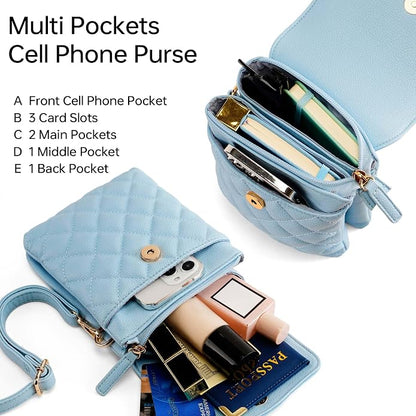 RFID Small Crossbody Purses for Women Quilted Cell Phone Purse with RFID Blocking Credit Card Slots