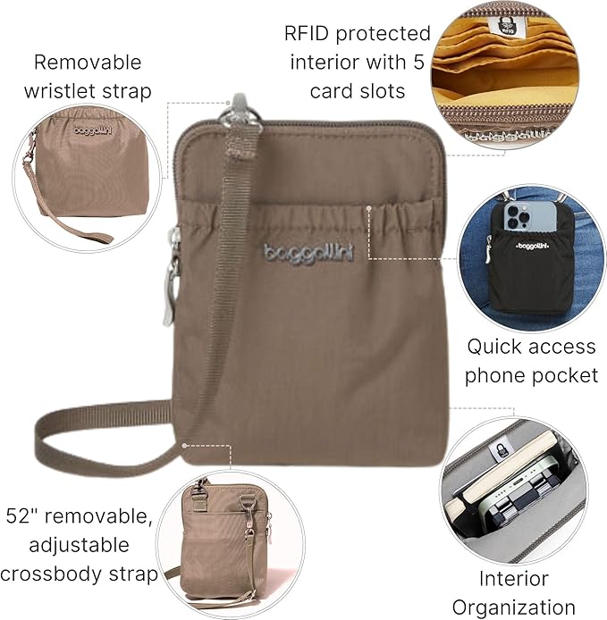 Baggallini Bryant Pouch Small Crossbody Bag for Women - Phone Purse with Crossbody Strap - Lightweight Crossbody Pouch