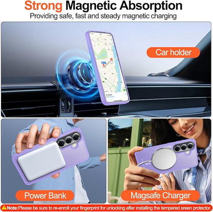 MOZOTER for Samsung Galaxy S26 Case with Magnetic,[Compatible with MagSafe][12Ft Military Dropproof][2*Screen Protector] Translucent Anti-Slip Back Slim Shockproof Case for S26-Purple