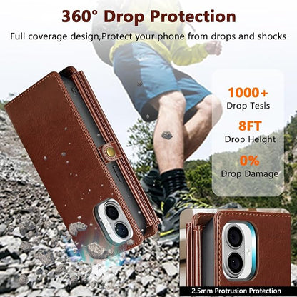 Wallet Case for iPhone 16 with Card Holder/Crossbody Wallet/Strap| RFID Blocking | Magnetic | Kickstand | Detachable | PU Leather Phone Case for iPhone 16,6.1 in,Brown