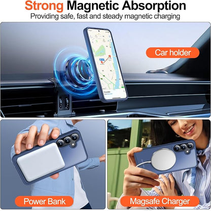 MOZOTER for Samsung Galaxy S25 Plus Case with Magnetic,[Compatible with MagSafe][12Ft Military Dropproof][2*Screen Protector] Translucent Slim Shockproof Holsters Case for S25 Plus,6.7"-Blue