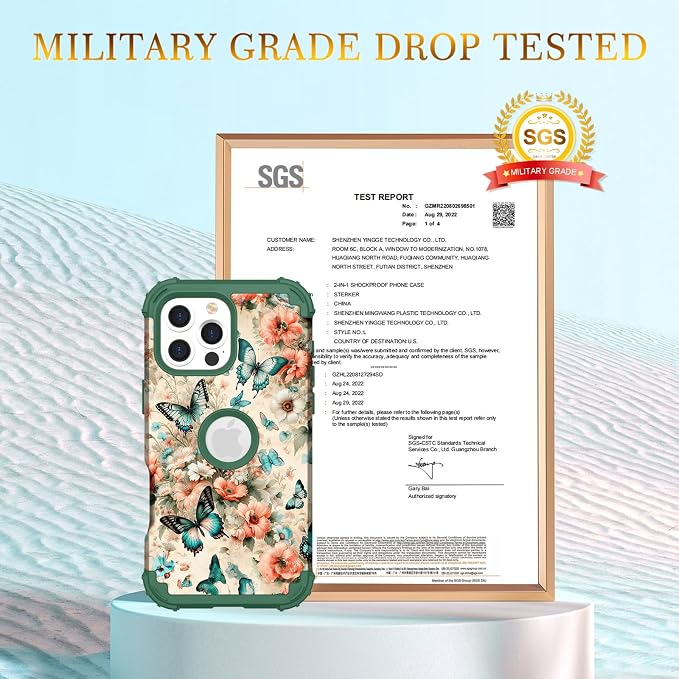 Hocase for iPhone 16 Pro Max Case, Heavy Duty Shockproof Protection Soft Silicone Rubber+Hard Plastic Bumpers Hybrid Protective Case for iPhone 16 Pro Max 2024 - Teal Green Butterflies