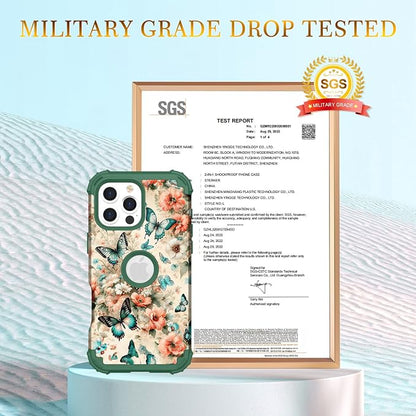 Hocase for iPhone 16 Pro Max Case, Heavy Duty Shockproof Protection Soft Silicone Rubber+Hard Plastic Bumpers Hybrid Protective Case for iPhone 16 Pro Max 2024 - Teal Green Butterflies
