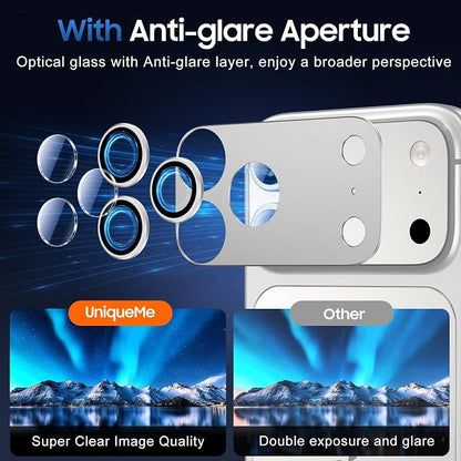 UniqueMe for 3 Pack iPhone 17 Pro Camera Lens Protector - [Drop Protection] [Case Friendly] 9H Tempered Glass Camera Cover Screen [Update New Version] - All Silver