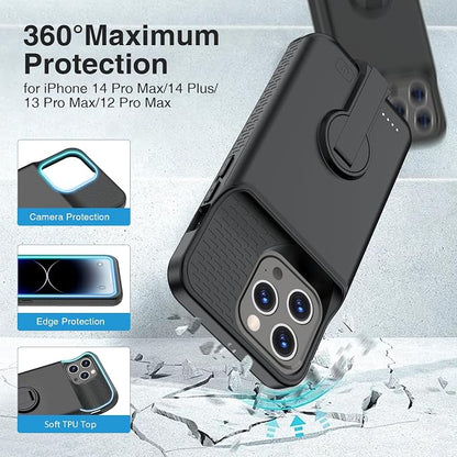 GIN FOXI Battery Case for iPhone 14 Pro Max/14 Plus/13 Pro Max/12 Pro Max, Rechargable Charging Case with Stand 8000mAh Portable Extended Case Cover for 14 Pro Max,14Plus,13/12Pro Max Black