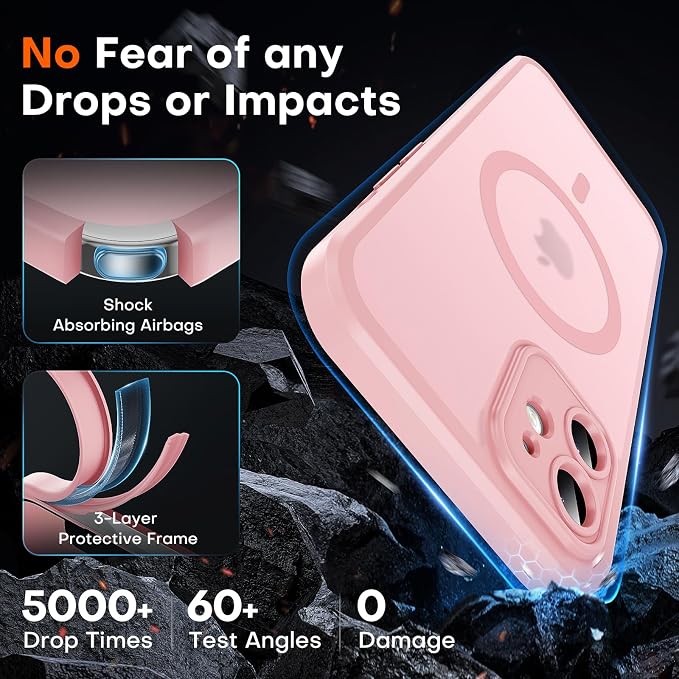 TOCOL for Phone 12 Case, Compatible with Magsafe Charger, Full Camera Protection, Drop Protection, Translucent Matte Phone Case for iPhone 12 6.1 inch (Light Pink)