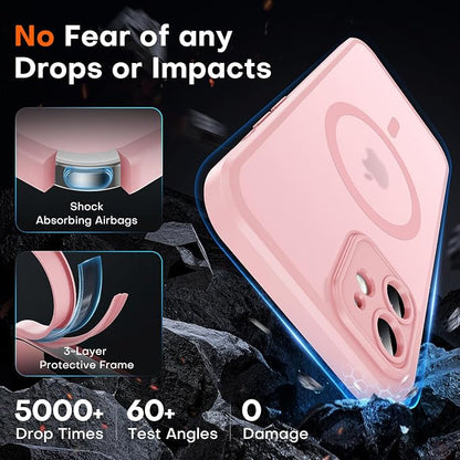 TOCOL for Phone 12 Case, Compatible with Magsafe Charger, Full Camera Protection, Drop Protection, Translucent Matte Phone Case for iPhone 12 6.1 inch (Light Pink)