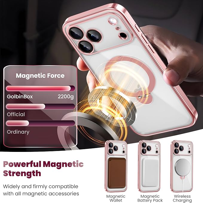 GolbinBox for iPhone 17 Pro Max Case with 360° Spin Magnetic Stand,[Compatible with Magsafe] [Military Protection][Built-in Ring Holder] Camera Control Phone Case for 17 Pro Max,Pink/Clear