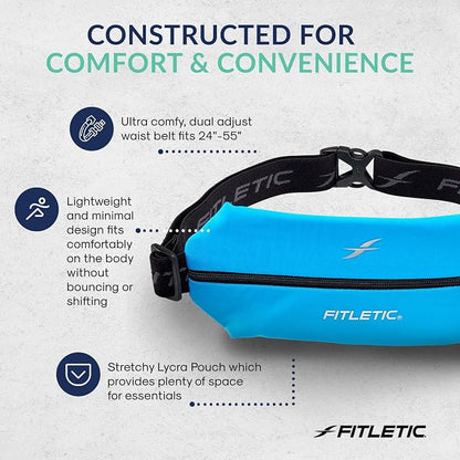 Fitletic Active Lifestyle Fanny Pack & Mini Sports Running Belt For Men & Women – Lightweight, Low Profile- Ultra-Soft Expandable Lycra Pouch - Fits All Phones – Inner Pocket
