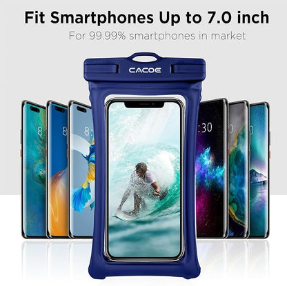 CACOE Universal Waterproof Phone case 2 Pcs-Up to 7.0",Phone Pouch with Adjustable Neck Lanyard,IPX8 Cellphone Dry Bags for Beach Pool Swimming (Black+Dark Blue, Up to 7.0"-Floatable)
