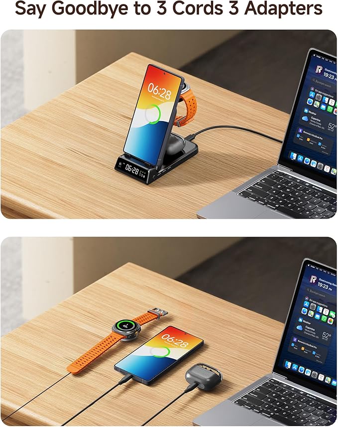 Charging Station for Samsung S26 Ultra, Wireless Charger for Galaxy S26/S25/S24/S23 Series, Galaxy Watch 8/8 Classic/Ultra/7/6/5, Galaxy Buds 3 Pro/3, SwanScout 703S (No Adapter)