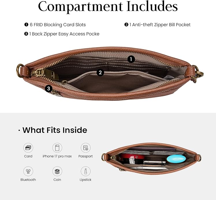 befen Genuine Leather Wristlet Wallet for Women Soft RFID Leather Clutch Purse with Built in Wallet Trendy Crossbody Bag