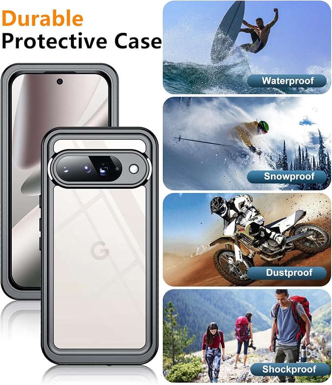 Temdan for Google Pixel 10 Pro Case Waterproof,Built-in Lens & Screen Protector[Full Body Shockproof][Military Dropproof][Dustproof][IP68 Underwater]Protective Cover for Pixel 10 Pro 6.3”-Black/Clear