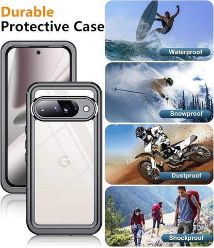 Temdan for Google Pixel 10 Pro Case Waterproof,Built-in Lens & Screen Protector[Full Body Shockproof][Military Dropproof][Dustproof][IP68 Underwater]Protective Cover for Pixel 10 Pro 6.3”-Black/Clear