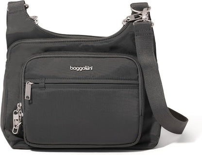 Baggallini Securtex Anti-theft Crossover Crossbody Bag 11”w X 8.5”h, Rfid, Built-in Wallet, Locking Zippers