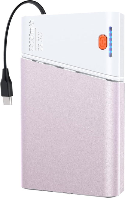 Aaoyun Portable Charger Power Bank, 20000mAh 22.5W PD Fast Charging Powerbank with Built-in USB C Cable, External Phone Battery Pack for iPhone 17/16/15 Samsung S24 Android etc, Pink