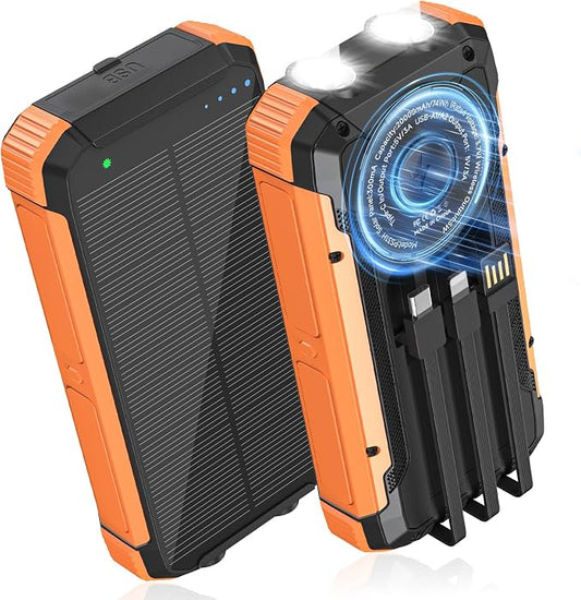 ERRBBIC Solar Charger Power Bank 20000mAh, Portable Wireless Charger, 15W Fast Charging External Battery Pack with Dual Flashlight and USB C Outputs, Outdoor Mobile Power Compatible with Cell Phones