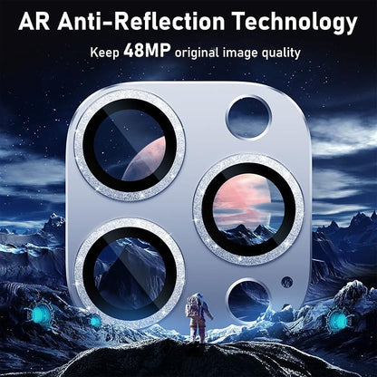 UniqueMe for iPhone 13 Pro/iPhone 13 Pro Max Camera Lens Protector, Metal Ring Tempered Glass Rear Camera Screen Cover - Light Blue (Bling Circle)
