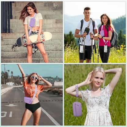 YFWE Clip and Go Strap for Phone with Wallet Crossbody, Adjustable Phone Lanyard with Detachable RFID Wristlet Wallet, Pattern Strap - Purple (L)