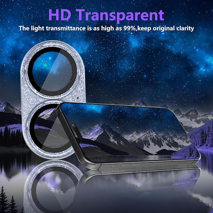 Camera Lens Protector for iPhone 17, Bling Glitter Camera Cover with 9H Tempered Glass Metal Ring, Anti-Scratch Lens Protector for iPhone 17 (Glitter - Purple)